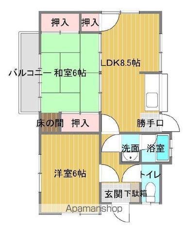 伊予鉄道郡中線 土居田駅 徒歩7分 1階建 築45年(2LDK)の間取り写真