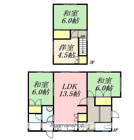 函館市電本線湯川線 五稜郭公園前駅 バス乗車時間:32分 山の手2丁目バス停で下車 徒歩3分 2階建 築49年(4LDK)の間取り写真
