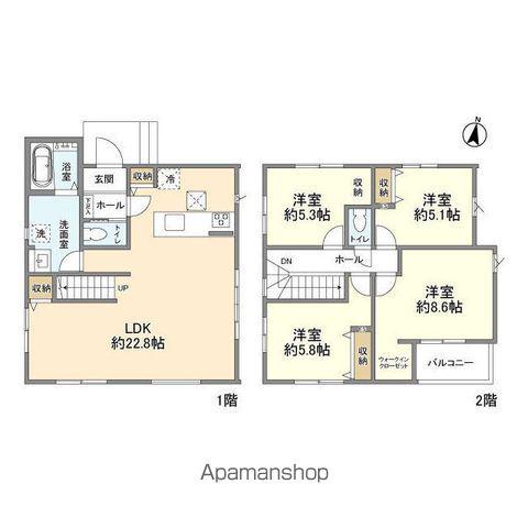多摩モノレール 程久保駅 徒歩8分 2階建 築1年(4LDK)の間取り写真