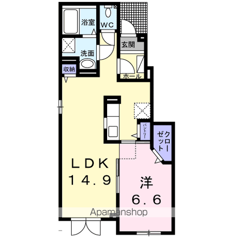 ブルースカイ(1LDK/1階)の間取り写真