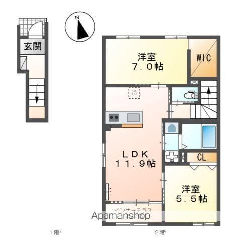 ハレカピリナ新涯(2LDK/2階)の間取り写真