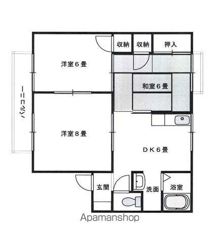 タウンハウス上の町B(3DK/2階)の間取り写真