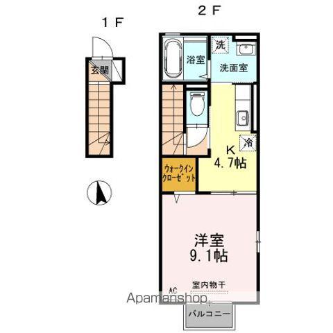 ソシア・ソレイユ D(1K/2階)の間取り写真