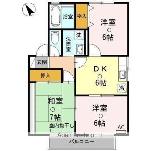 ヴィラクレストA棟(3DK/2階)の間取り写真