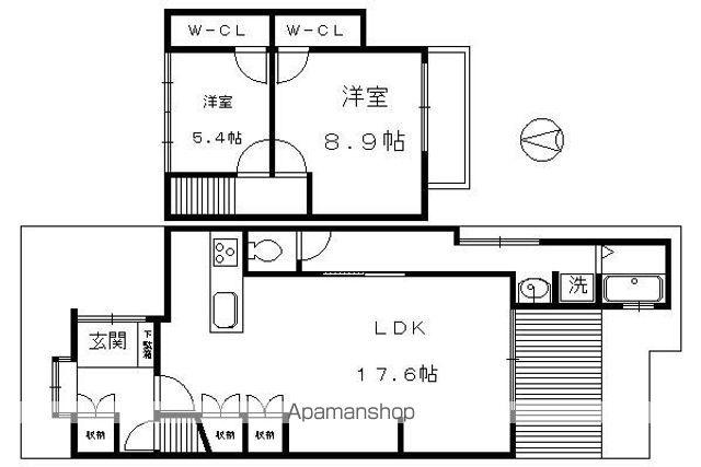 京都市烏丸線 北大路駅 徒歩7分 2階建 築57年(2LDK)の間取り写真