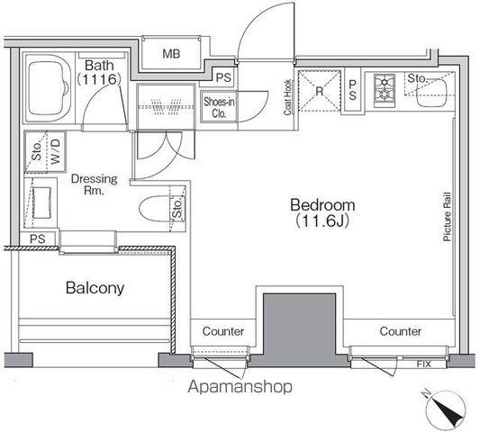 ザ・パークハビオSOHO横浜関内(ワンルーム/4階)の間取り写真