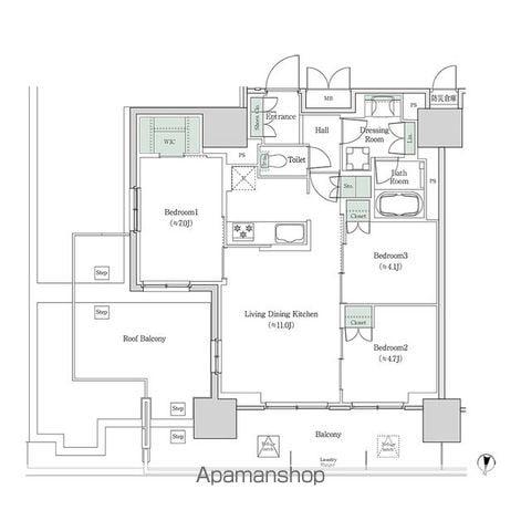 ブルックサイドレジデンス木場(3LDK/8階)の間取り写真