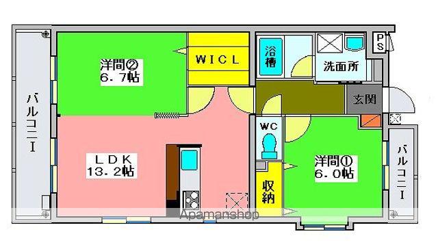 グリーンコート大岩(2LDK/3階)の間取り写真