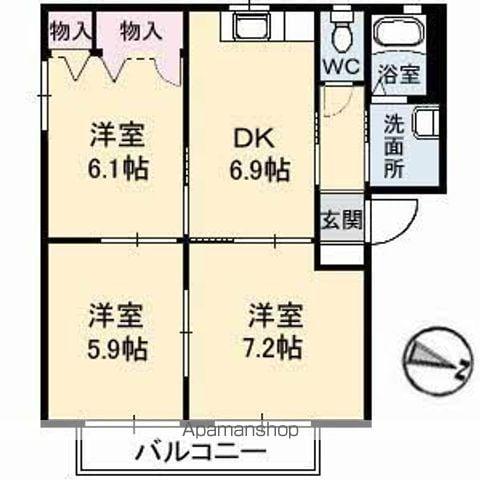 ディアス川南 B棟(3DK/2階)の間取り写真