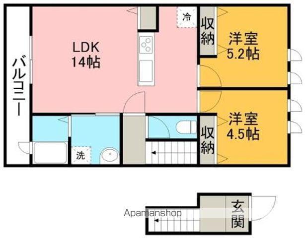 ヨーロピアンシャレー嘉島1番館(2LDK/2階)の間取り写真