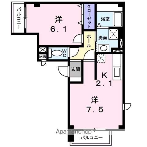 ボン ビサージュ(1LDK/1階)の間取り写真