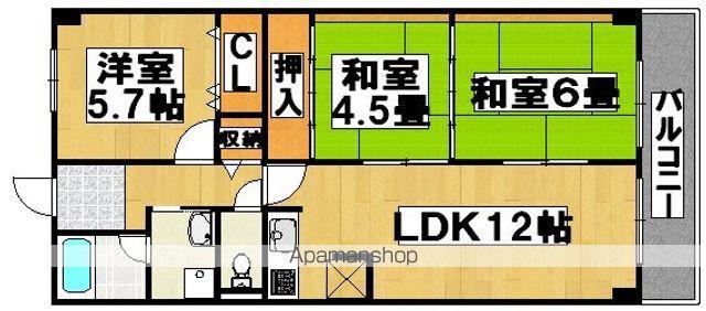 グランディ中百舌鳥(3LDK/3階)の間取り写真