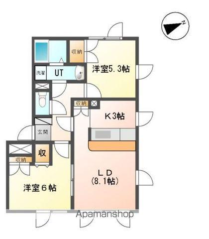 レフュージ川沿(2LDK/2階)の間取り写真
