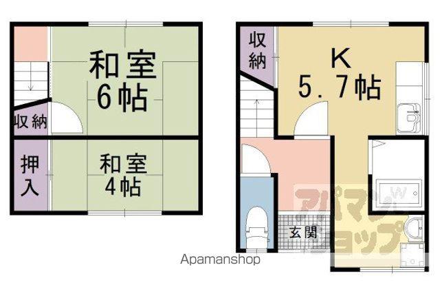 北花山市田町テラスハウス(2DK)の間取り写真
