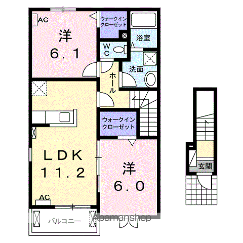 ルミエールⅡ(2LDK/2階)の間取り写真
