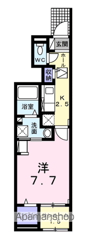 フォンターナ・ガルボⅡ(1K/1階)の間取り写真