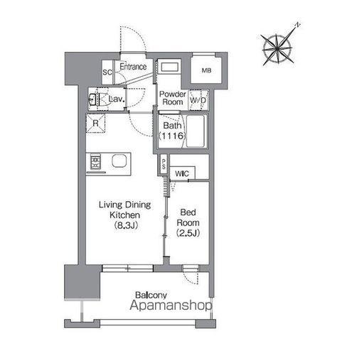 シーズンフラッツ渡辺通(1LDK/6階)の間取り写真