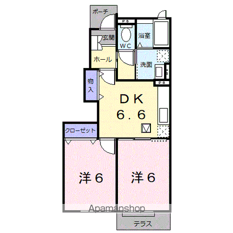 カームリーハウス(2DK/1階)の間取り写真