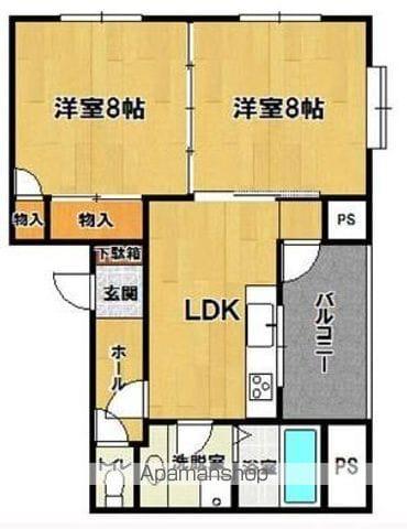 シフォン(2DK/2階)の間取り写真