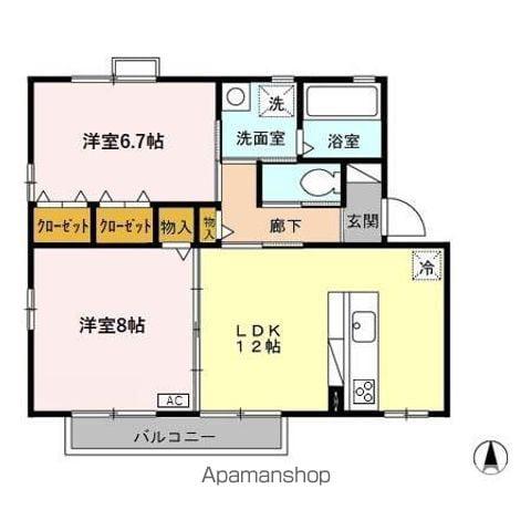 ロイヤルガーデン砺波Ⅱ A(2LDK/2階)の間取り写真