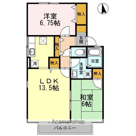 ビューラーやすらぎ D棟(2LDK/1階)の間取り写真