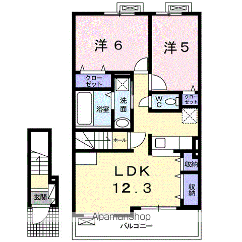 レディーバードⅠ(2LDK/2階)の間取り写真