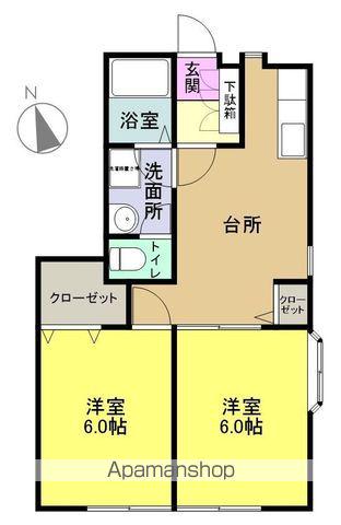 グリーングラスC棟(2DK/1階)の間取り写真