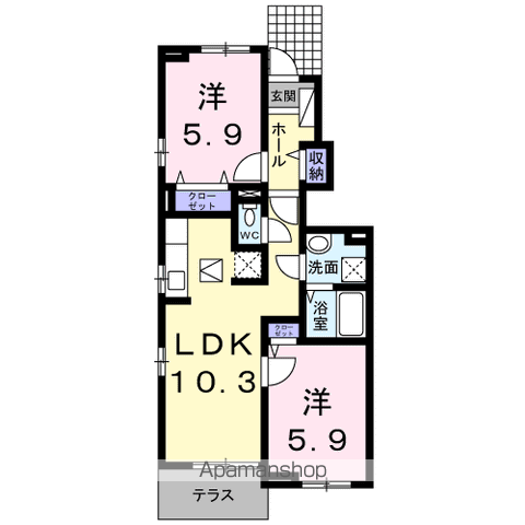 メゾンド・鄕橋Ⅱ(2LDK/1階)の間取り写真