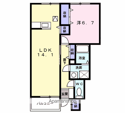 イストワールB(1LDK/1階)の間取り写真