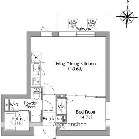 コンフォリア・リヴ両国イースト(1LDK/5階)の間取り写真