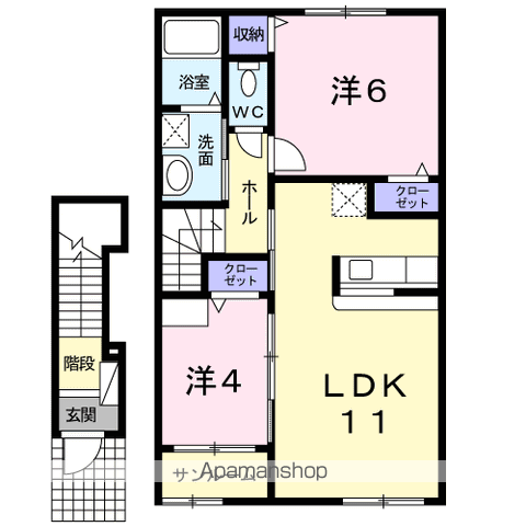 ラフレシール尾山Ⅰ(2LDK/2階)の間取り写真