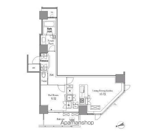 レジディアタワー目黒不動前(1LDK/9階)の間取り写真