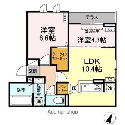 セレスティア坂下(2LDK/1階)の間取り写真
