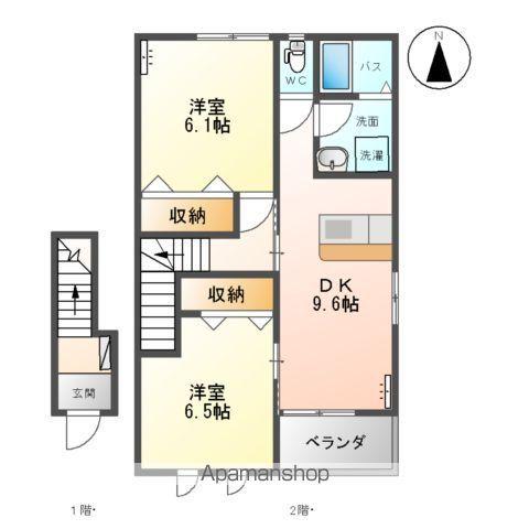 フォレスト鹿妻Ⅱ(2DK/2階)の間取り写真