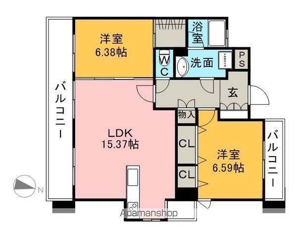 パラシオン西新(2LDK/1階)の間取り写真