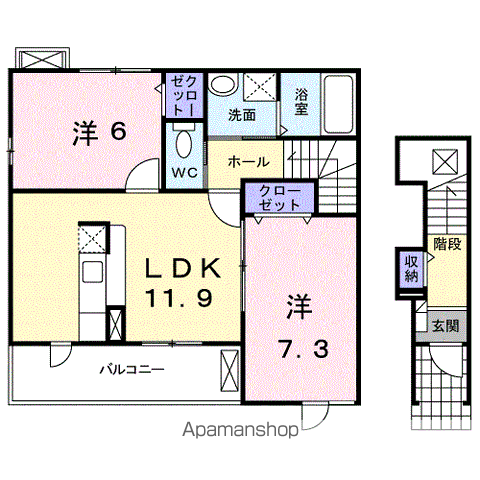 ロジュマン グラシューK(2LDK/2階)の間取り写真