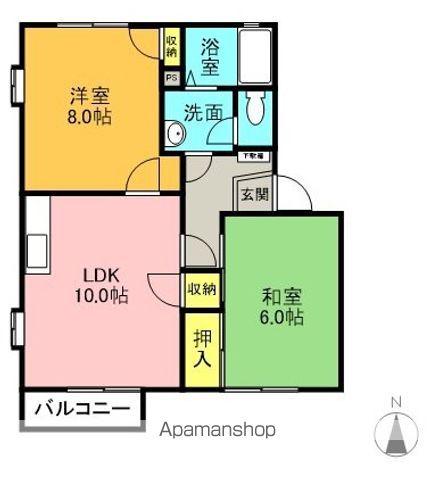 ヴィラひたちなか A棟(2LDK/1階)の間取り写真
