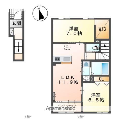 ハレカピリナ新涯(2LDK/2階)の間取り写真