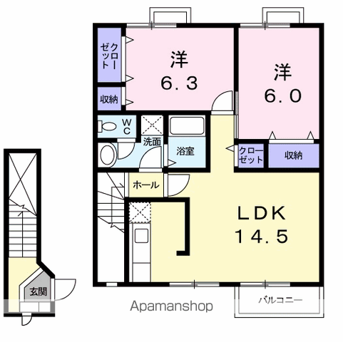 カサ モデルナ 2(2LDK/2階)の間取り写真