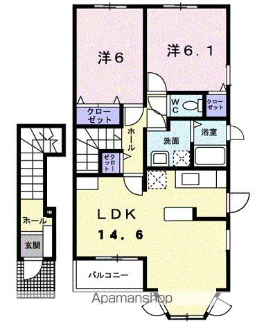 リバーバンクガーデンB(2LDK/2階)の間取り写真