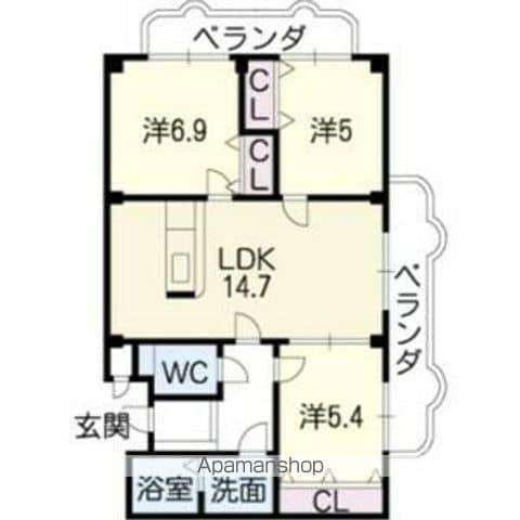 ロイヤル芝原南館(3LDK/3階)の間取り写真