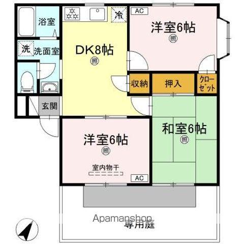 フォブール福岡(3DK/1階)の間取り写真