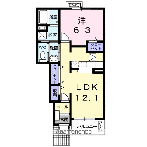 ソル・レヴェンテ・ドゥーエ(1LDK/1階)の間取り写真