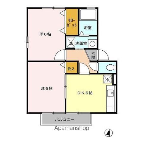 ヴィラ豊府(2DK/2階)の間取り写真