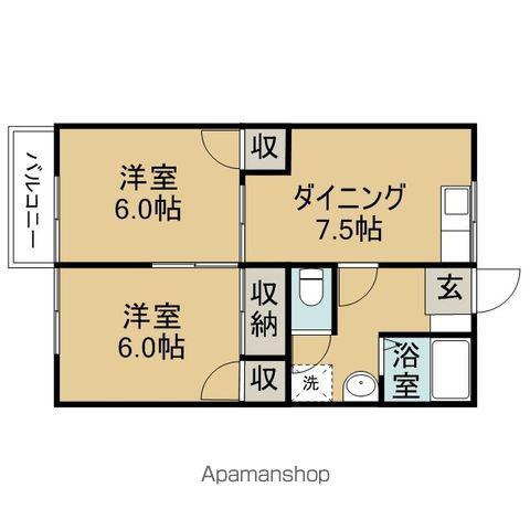 アルカディア楽山(2DK/1階)の間取り写真