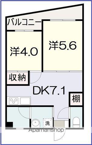 沖縄県浦添市 5階建 築19年(2DK/2階)の間取り写真