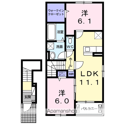 ウエストERLYGARDENⅡ(2LDK/2階)の間取り写真