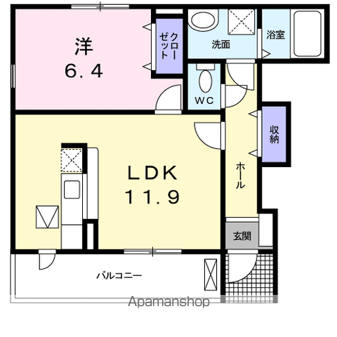サン・ブリーゼ(1LDK/1階)の間取り写真