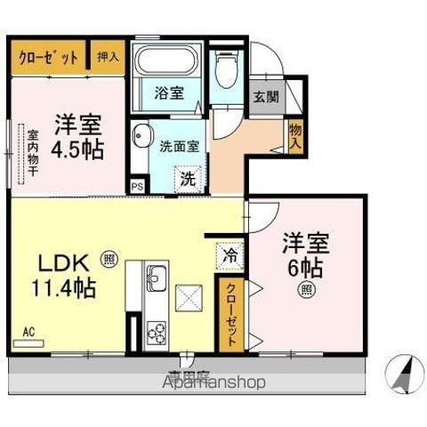 グランモア三苫Ⅲ(2LDK/1階)の間取り写真