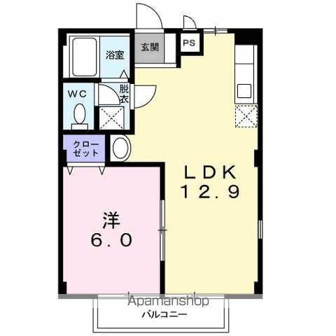 GREENハイツ赤地A(1LDK/2階)の間取り写真